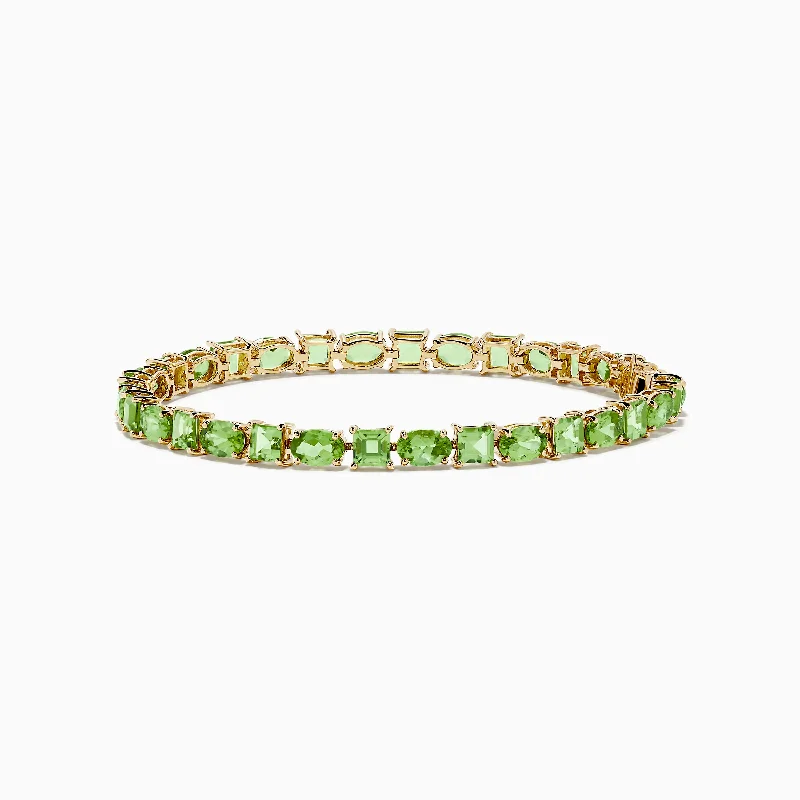 Ladies coastal drift bracelets -14K Yellow Gold Peridot Tennis Bracelet 13.50 TCW