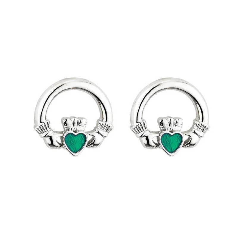 zigzag design earrings for women -Solvar Rhodium Enamel Claddagh Stud Earrings