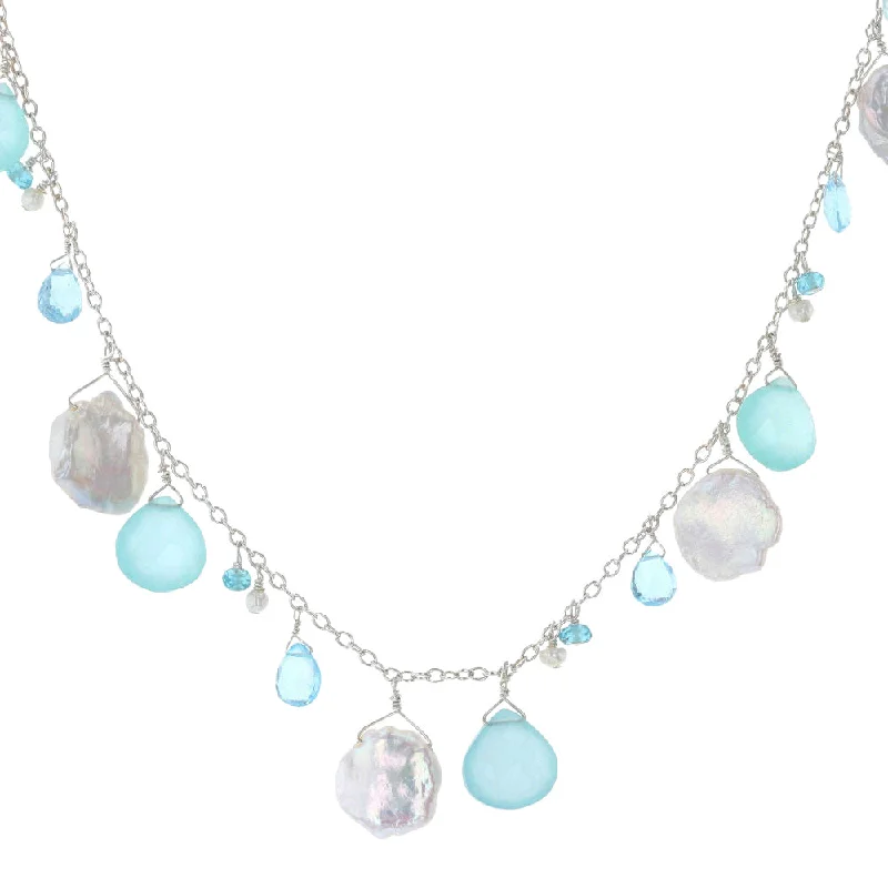 Quirky spark necklaces -Keshi Pearl & Briolette Chalcedony Necklace