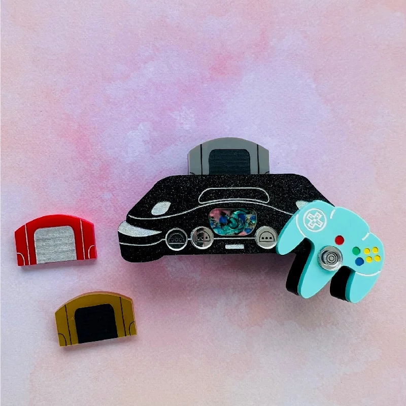 ladies gem brooch animal designs -Black Game Console Brooch (Interactive!)