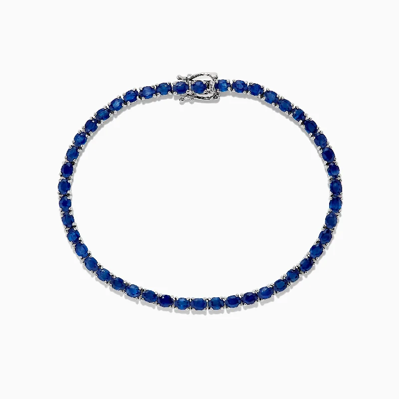 Ladies polished white gold bracelets -925 Sterling Silver Blue Sapphire Tennis Bracelet, 6.99 TCW