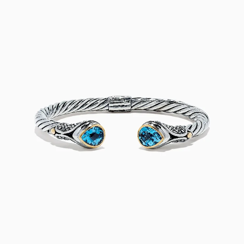 Ladies whimsy shine bracelets -925 Sterling Silver & 18K Gold Blue Accented Topaz Bangle, 5.20 TCW