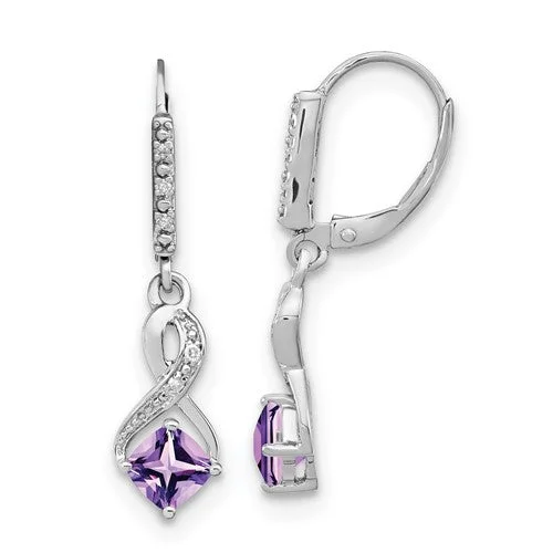 dotted pattern earrings for women -Sterling Silver Amethyst and Diamond LeverBack Earrings