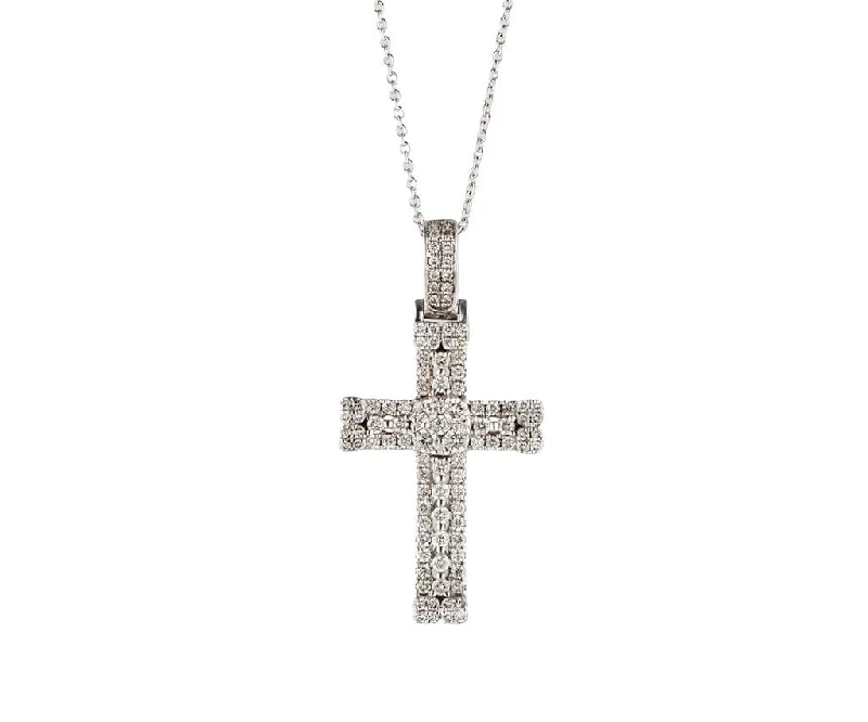 Royal violet necklaces -1.00ctw Diamond Frame Cross Pendant Necklace in 14K