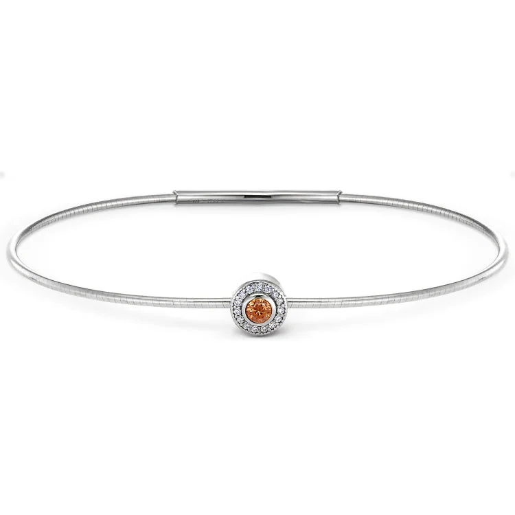 Ladies rustic patina bracelets -Platinum Finish Sterling Silver Round Simulated Citrine Birth Gem Bracelet with Simulated Diamonds