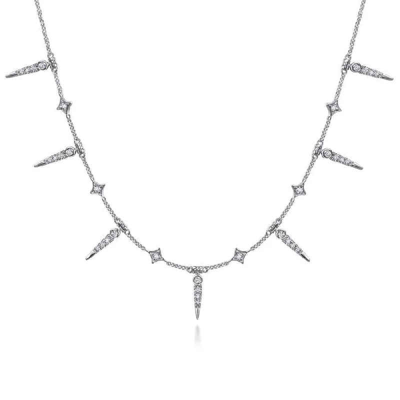 Leaf shine necklaces -Gabriel & Co. - NK6019W45JJ - 14K White Gold Alternating Diamond Spike Necklace