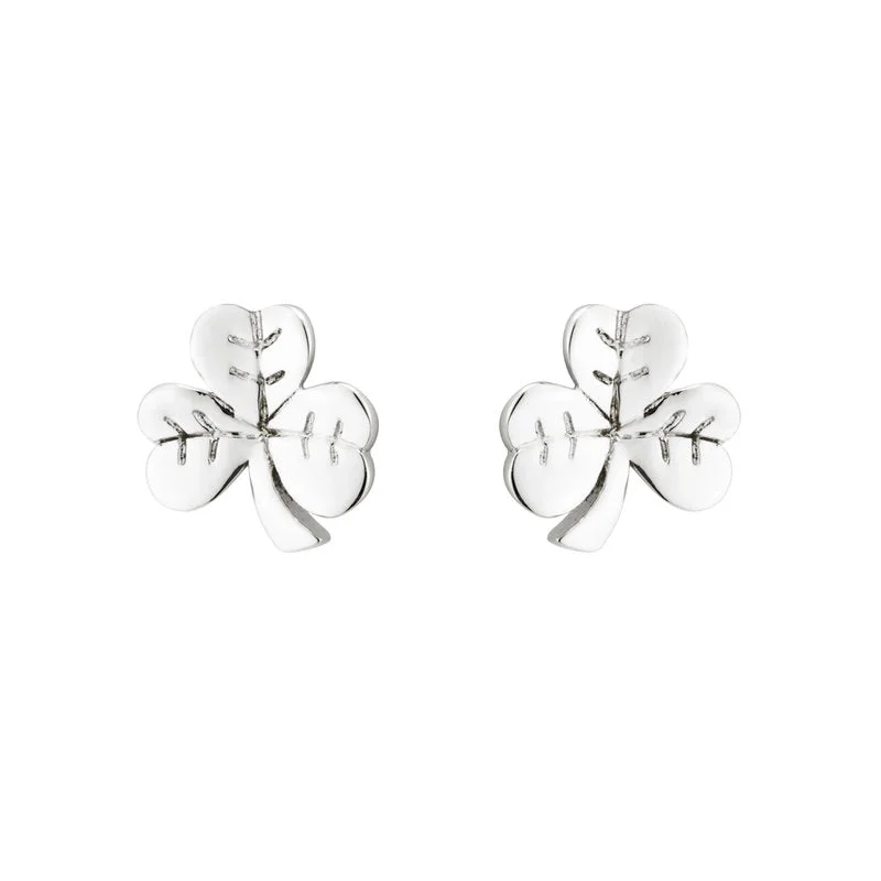 simple silver earrings for women -Sterling Silver Shamrock Stud Earrings