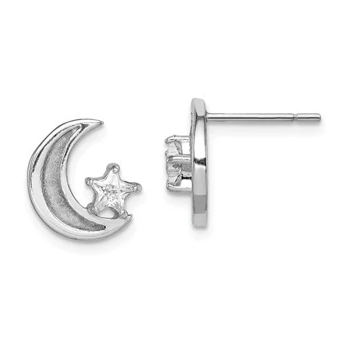 ladies gold earrings rabbit motifs -Sterling Silver Enamel Glitter Moon And CZ Star Earrings