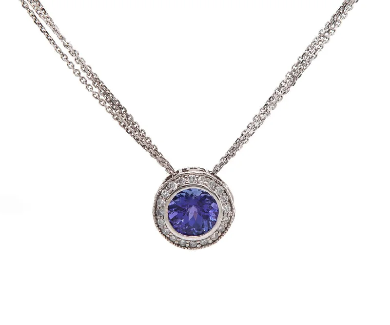 Peak ridge necklaces -2.50ct Round Tanzanite and 0.40ctw Diamond Halo Pendant Necklace in 14K