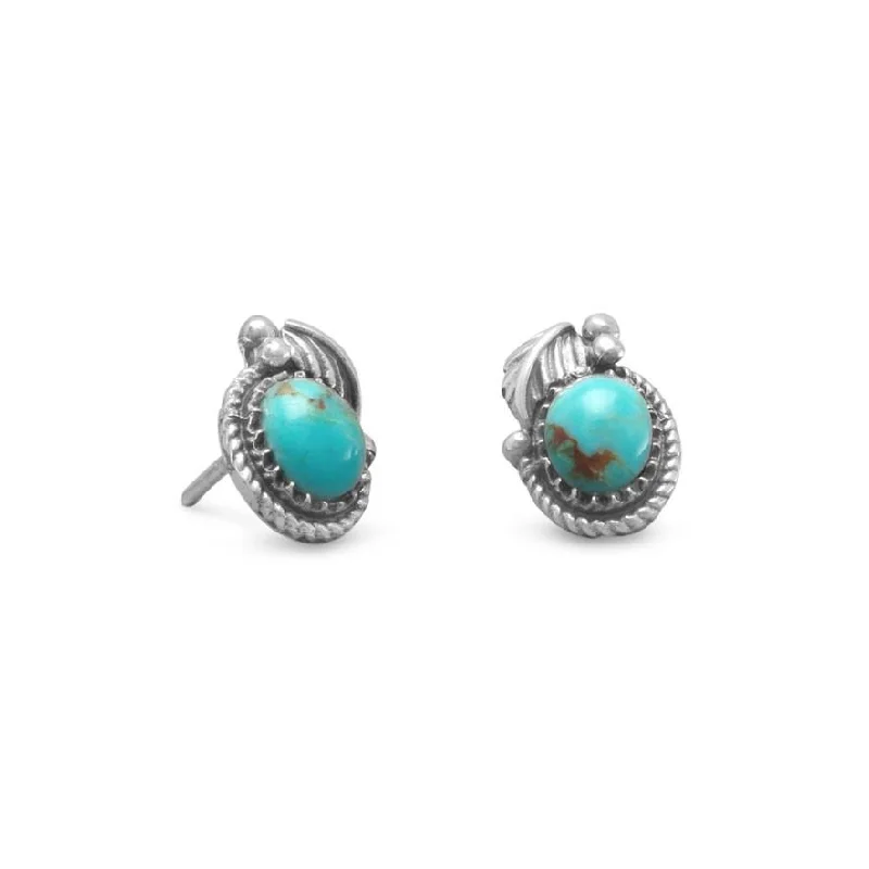 delicate stud earrings for women -Sterling Silver Floral Turquoise Stud Earrings