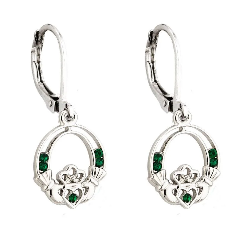 ladies gold earrings wave patterns -Crystal Claddagh Earrings