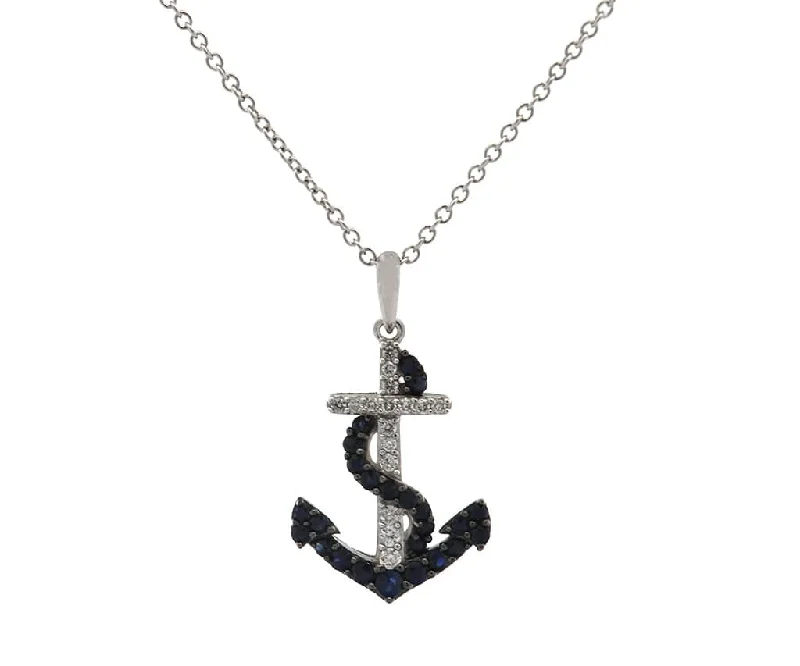 Oriental charm necklaces -Effy 0.52ctw Sapphire and 0.10ctw Diamond Cross and Anchor Pendant Necklace 14K