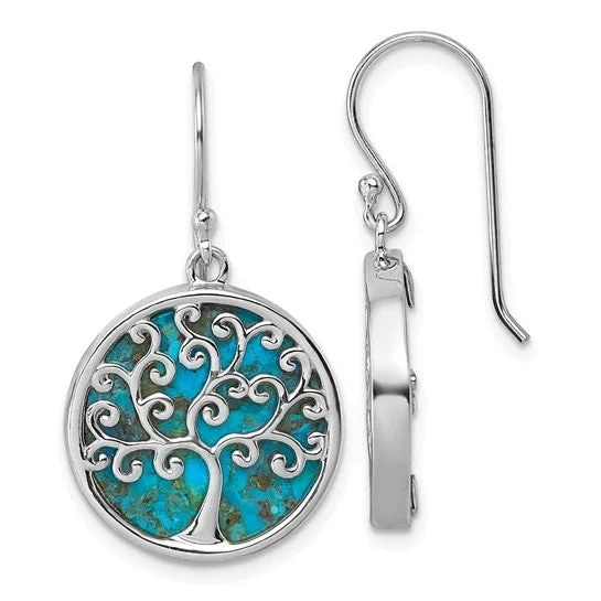 silver heart earrings for women -Sterling Silver Turquoise Tree Of Life Dangle Earrings