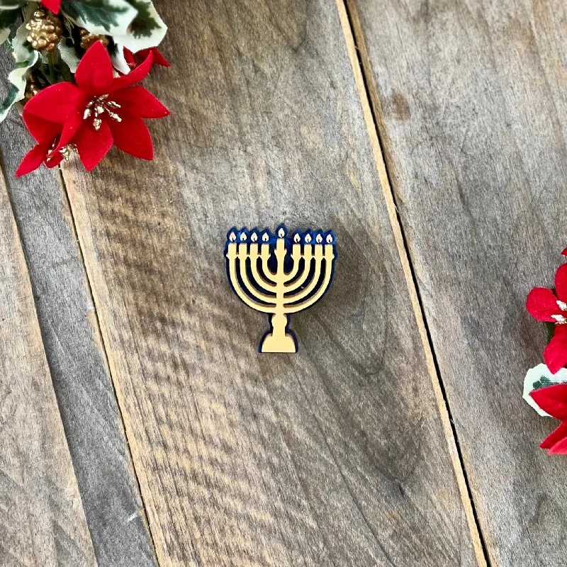 vintage gold tone brooch for women -Mini Menorah Brooch