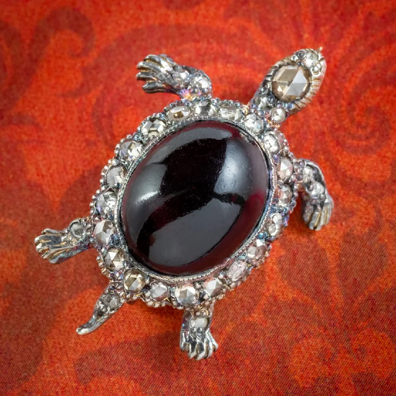 swirl texture brooch for women -Victorian Style Garnet Diamond Tortoise Brooch 6ct Garnet