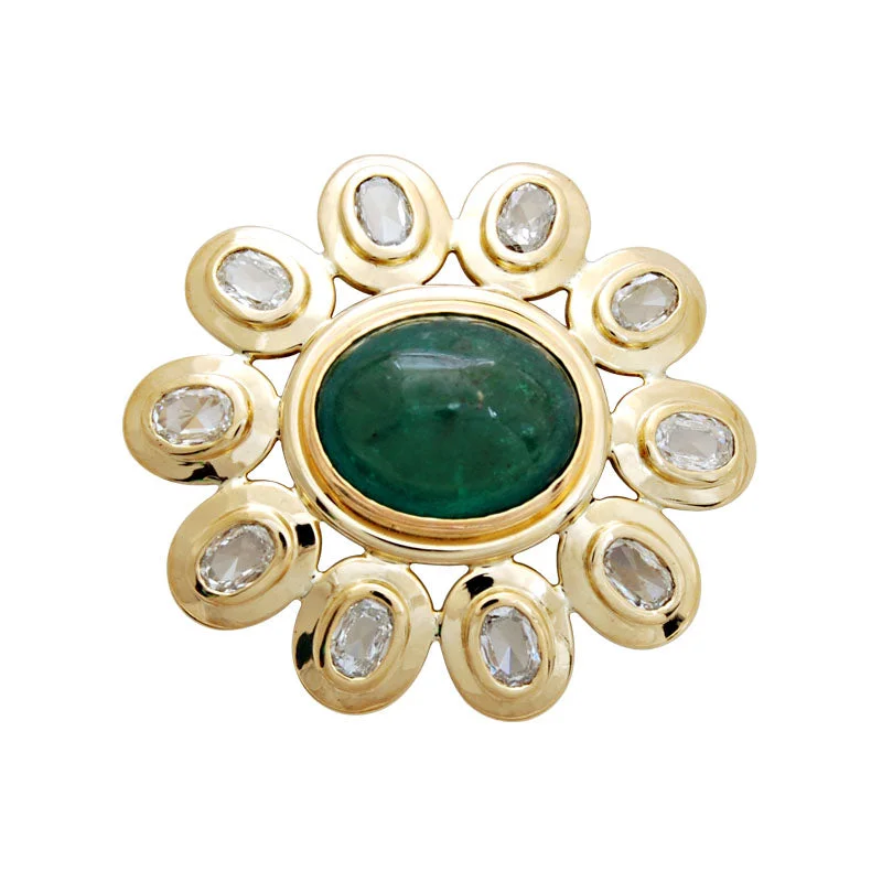 ladies gem brooch love themes -Brooch-Emerald and Diamond