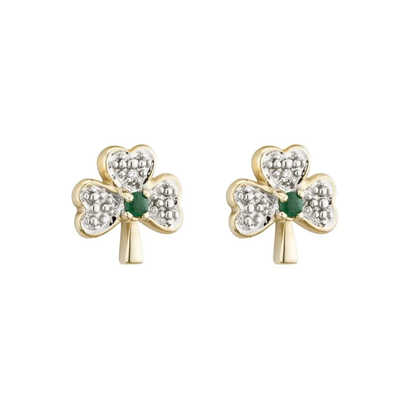 ladies gold earrings dragonfly motifs -9k Gold Agate Shamrock Earrings