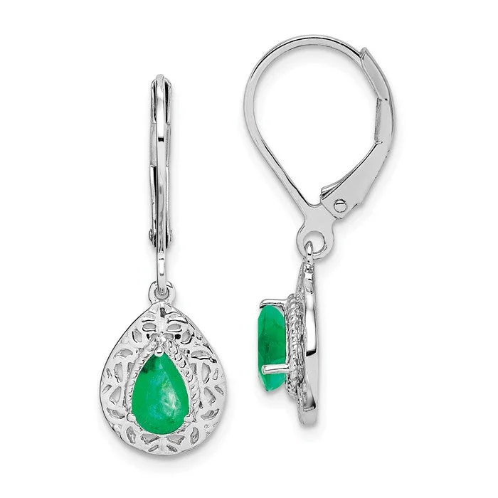 star drop earrings for women -Sterling Silver Genuine Emerald Pear Teardrop Filigree Lever Back Earrings