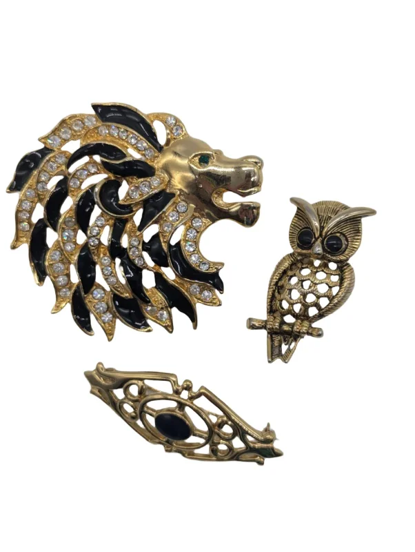 ladies yellow gold brooch beads -Brunelleschi Trio Brooch Set