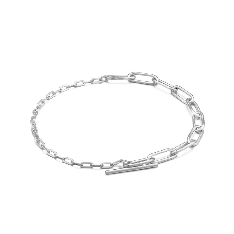 Ladies futuristic shine bracelets -MIXED LINK T-BAR BRACELET SILV