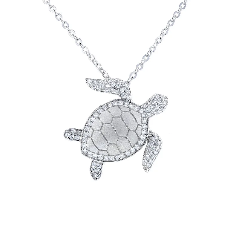 Faith shine necklaces -Silver Cubic Zirconia Sea Turtle Necklace