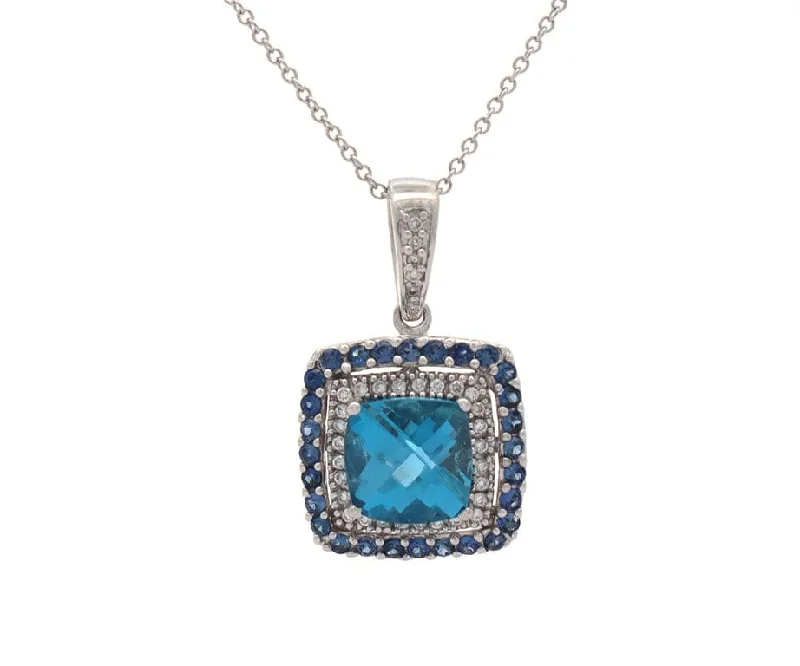 Futuristic shine necklaces -Le Vian 2.04ct Blue Topaz 0.35ctw Sapphire 0.25ctw Dia Double PendantNecklace14K