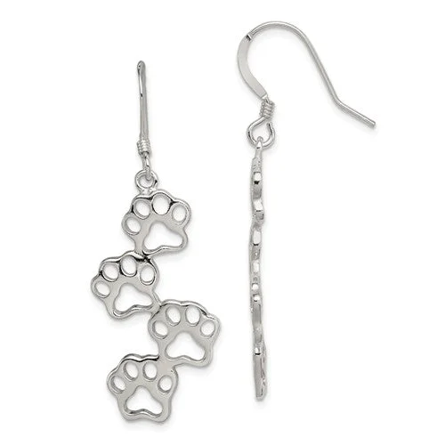 ladies white gold earrings lines -Sterling Silver Paw Prints Dangle Earrings