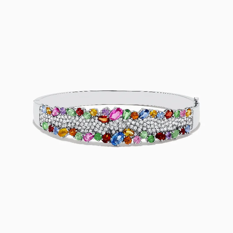 Ladies free-spirit hippie bracelets -14K White Gold Multi Sapphire and Diamond Bangle