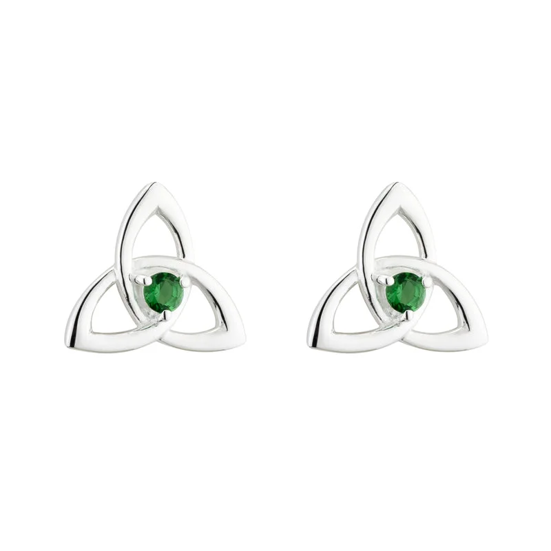 swirl texture earrings for women -Sterling Silver Green Crystal Trinity Knot Earrings