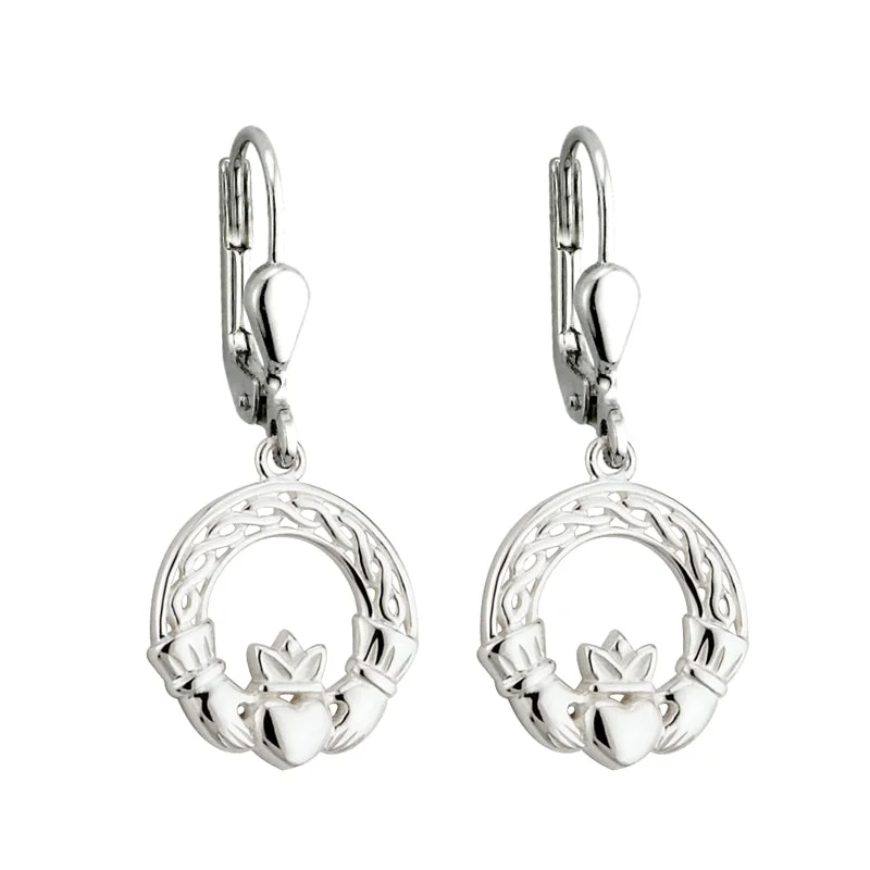 ladies gem earrings dream themes -Silver Claddagh Drop Earrings