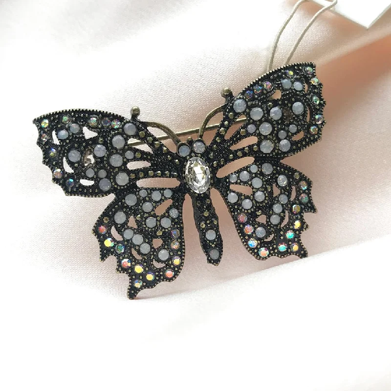 ladies gold brooch cat motifs -Butterfly Crystal Brooch