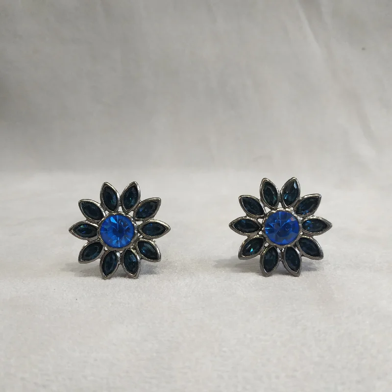 rose gold bead earrings for women -Vintage Yves Saint Laurent Earrings Silver and Blue Flower Earrings