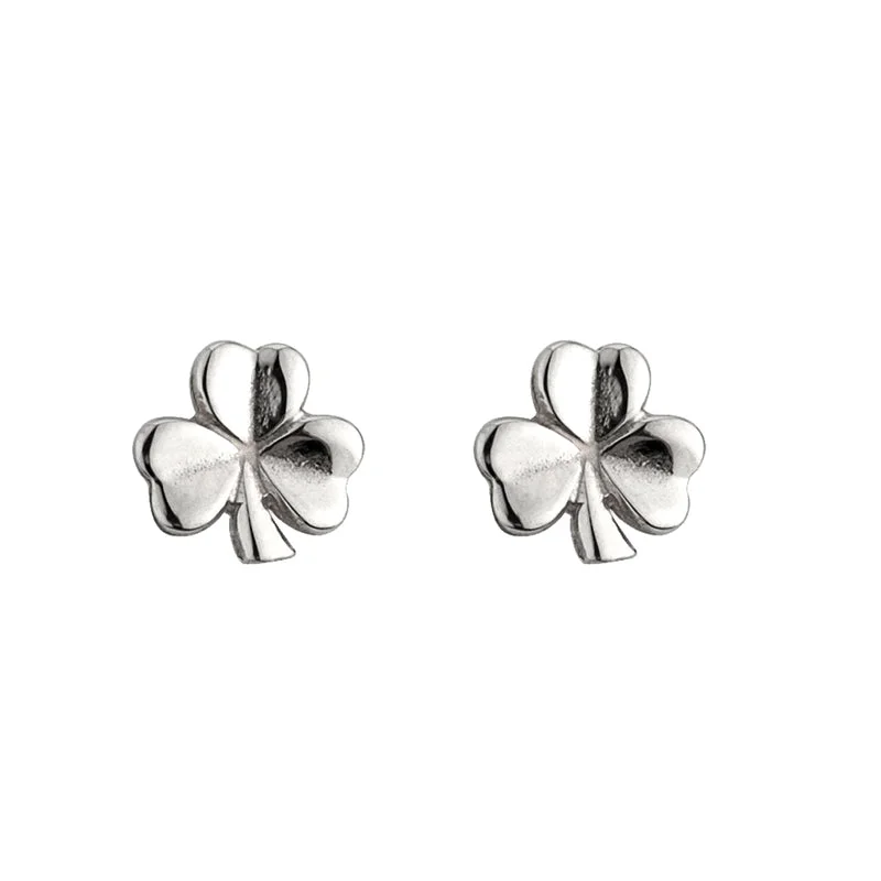 delicate stud earrings for women -Sterling Silver Shamrock Stud Earrings