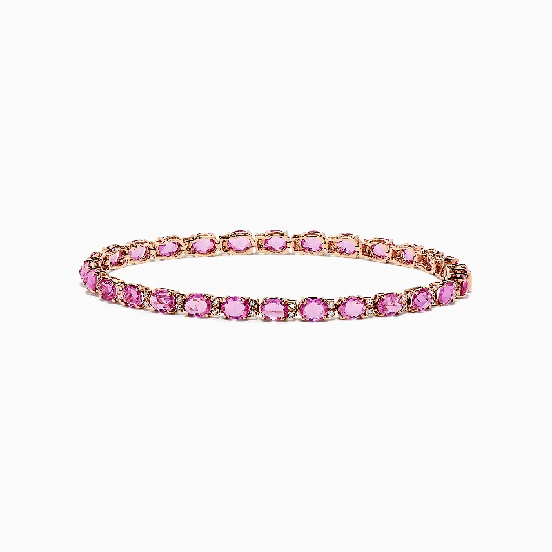 Ladies zodiac flair bracelets -14K Rose Gold Pink Sapphire and Diamond Tennis Bracelet, 9.03 TCW