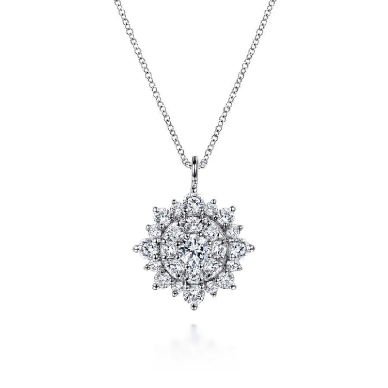 Petal spark necklaces -Gabriel & Co. - NK6037W45JJ - 14K White Gold Diamond Cluster Pendant Necklace