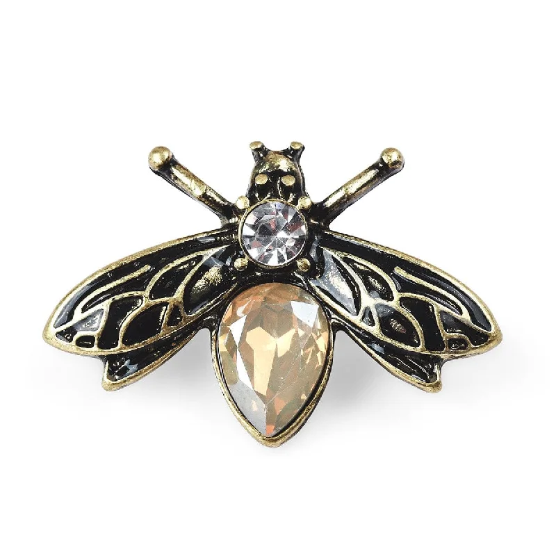 ladies silver brooch amber stones -Vintage Brooch: Crystal Bug Brooch