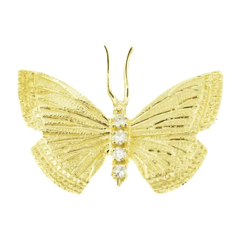 ladies brooch spiral textures -0.20ctw Diamond Accented Butterfly Brooch in 14K Yellow Gold