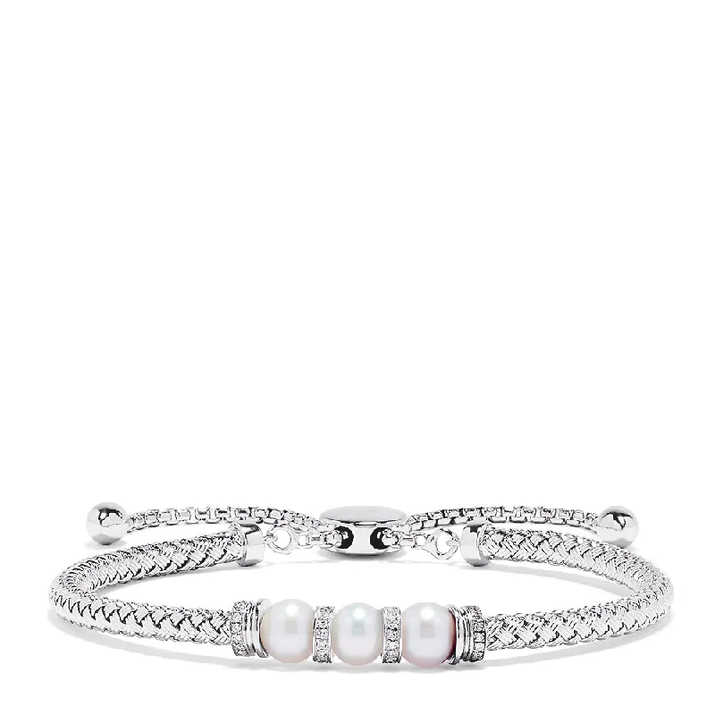 Ladies starry sparkle bracelets -925 Sterling Silver Pearl with Diamond Accent Bracelet, 0.10 TCW