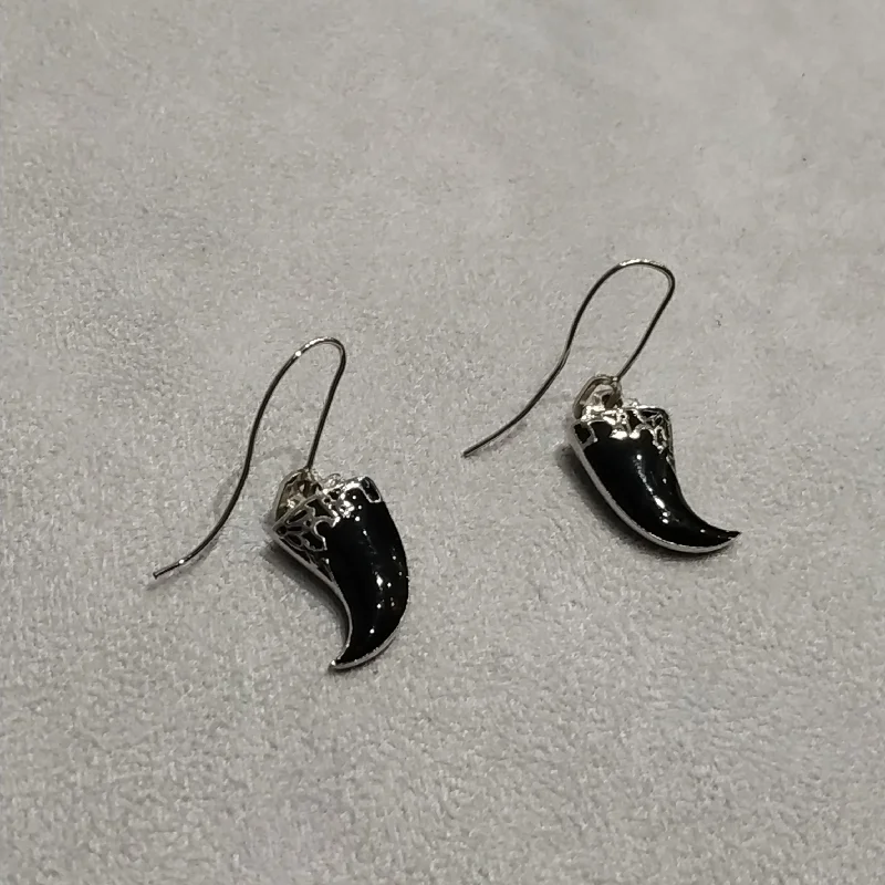 ladies beaded earrings with patterns -Dior Black Shark Tooth Hook Earrings