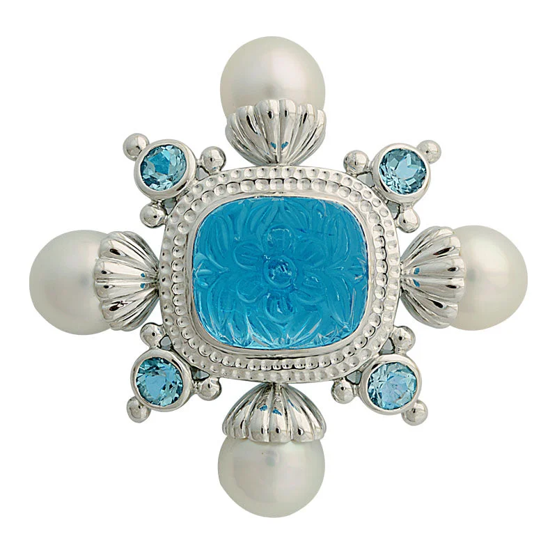 dotted pattern brooch for women -Brooch-Blue Topaz and South Sea Pearl