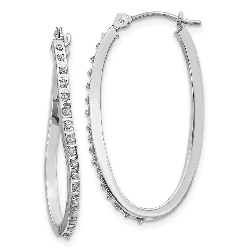 pearl drop earrings for women -14k White Gold Diamond Fascination Twist Hinged Hoop Earrings