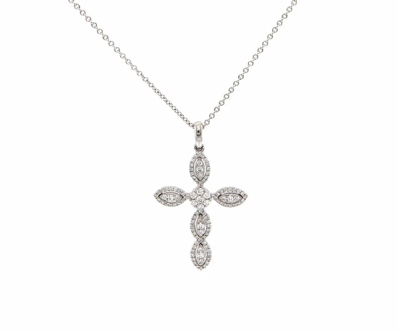 Oval gleam necklaces -New 0.50ctw Diamond Marquise Cross Pendant Necklace in 14K