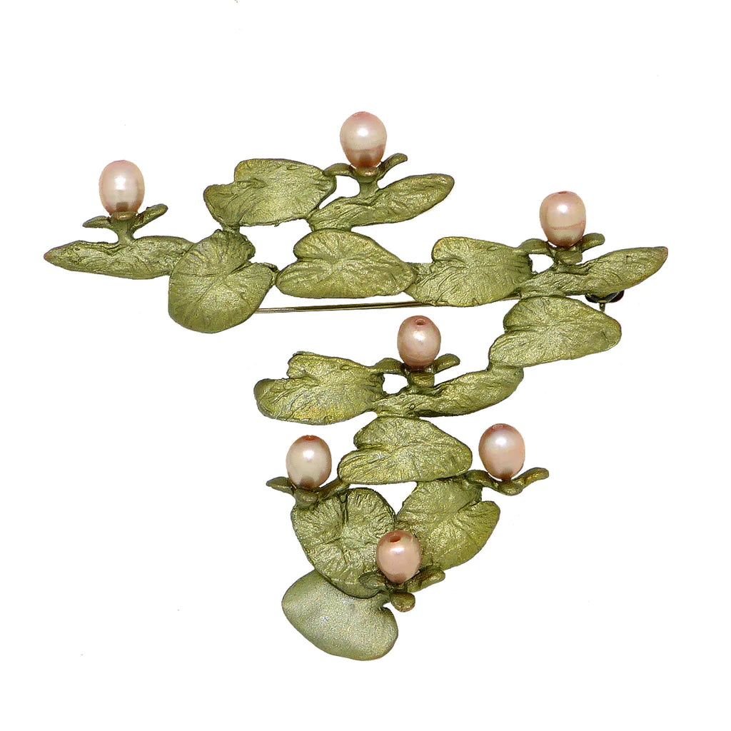 brushed silver brooch for women -Water Lilies Brooch by Michael Michaud