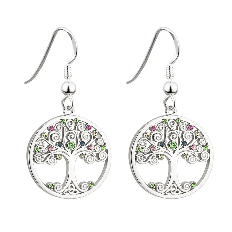 minimalist hoop earrings for women -Crystal Tree Of Life Drop Earrings