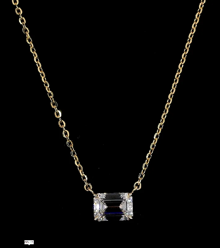 Elegant pendant necklaces -14K Yellow Gold Lab Grown Emerald Diamond Solitaire Necklace 2.04ctw PD864