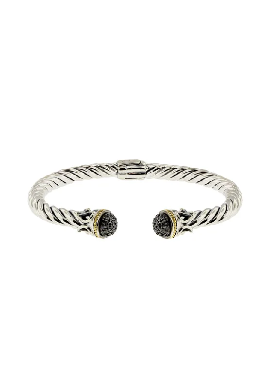 Ladies radiance charm bracelets -925 S. Silver & 18K Gold Black Diamond Bangle