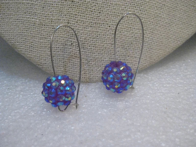 etched design earrings for women -Raspberry Aurora Borealis Pierced Earrings, Beaded on Long Wire, 1.5" Long