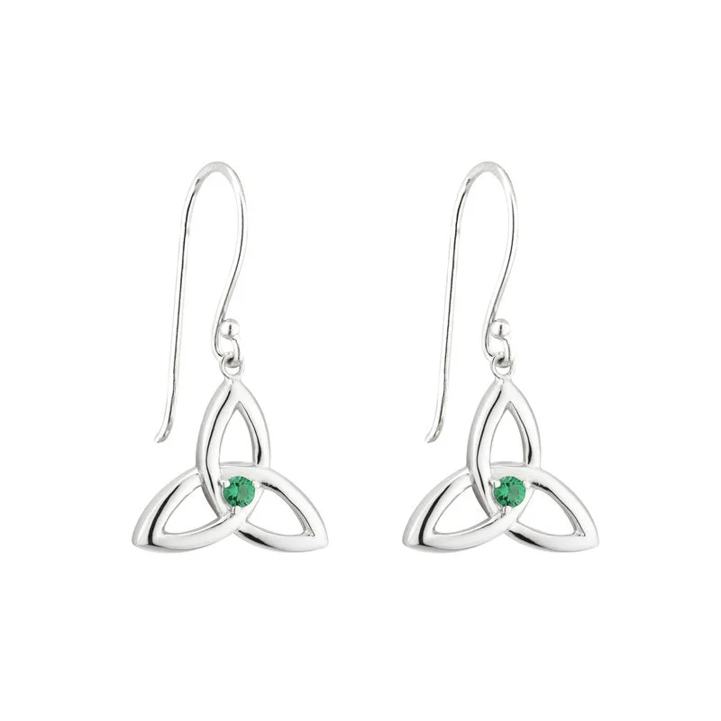 modern chandelier earrings for women -Sterling Silver Green Crystal Trinity Knot Drop Earrings