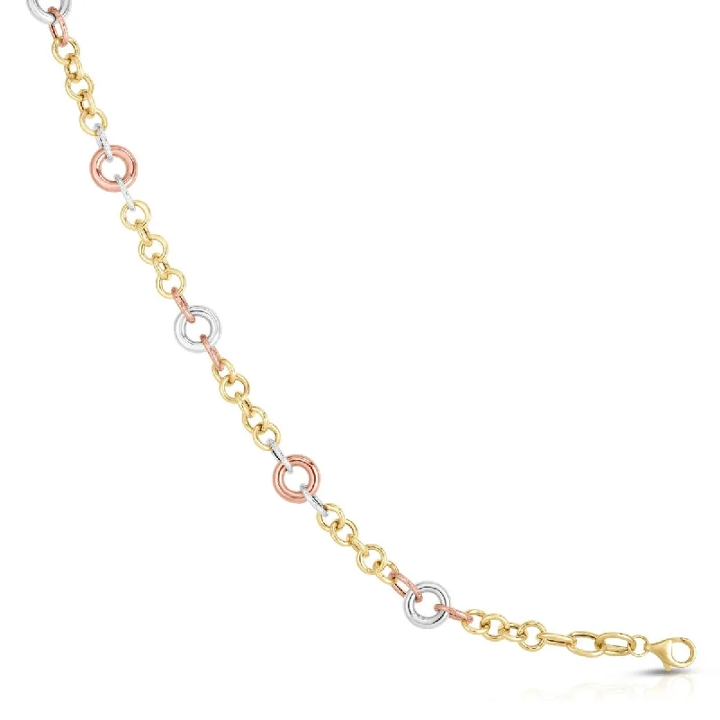 Joy flash necklaces -14kt Gold 26" Rose+Yellow+Rhodium Finish Shiny+Textured Fancy Link Necklace with Lobster Clasp RC1462-26