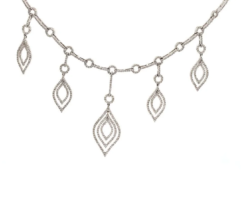 Fine strand necklaces -8.00ctw Diamond Leaf Dangle Station Necklace in 14K